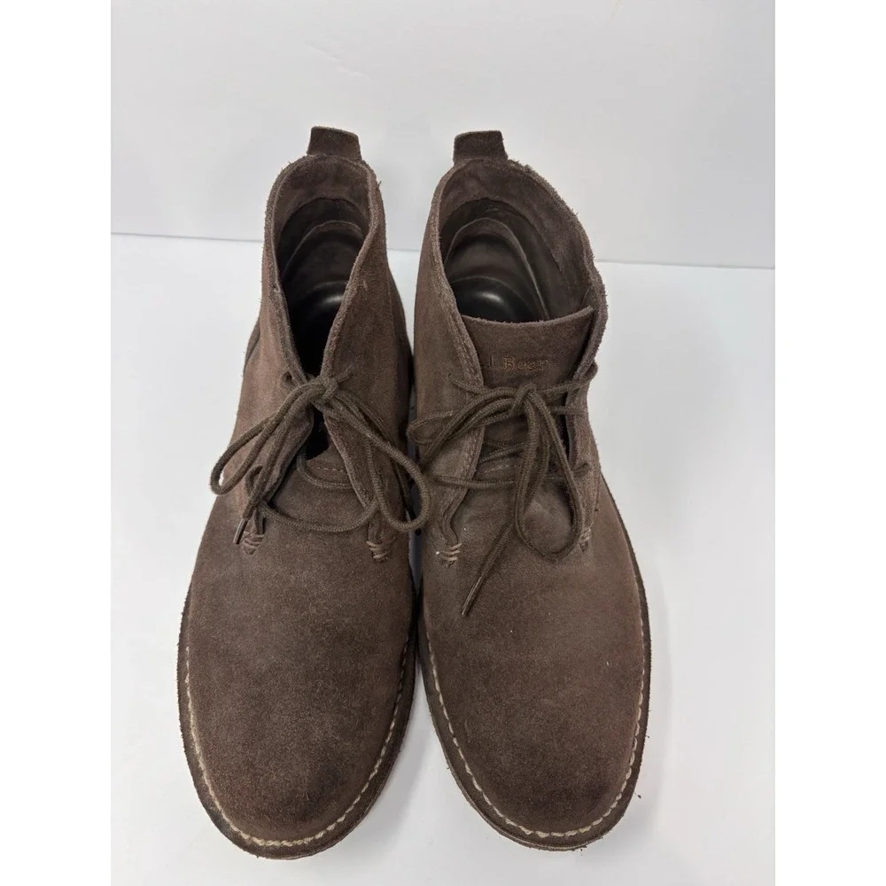 L.L Bean Chukka Boots Men Suede Leather Lace Slip on Brown Size 13 Wide